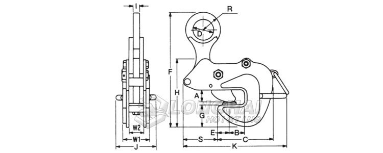 AMS橫吊鋼板吊鉗結(jié)構(gòu)尺寸圖 AMS橫吊鋼板吊鉗結(jié)構(gòu)尺寸圖
